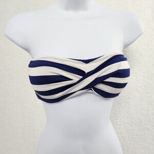Bikini Top Strapless Faux Twisted Navy White Stripe Women's Small
